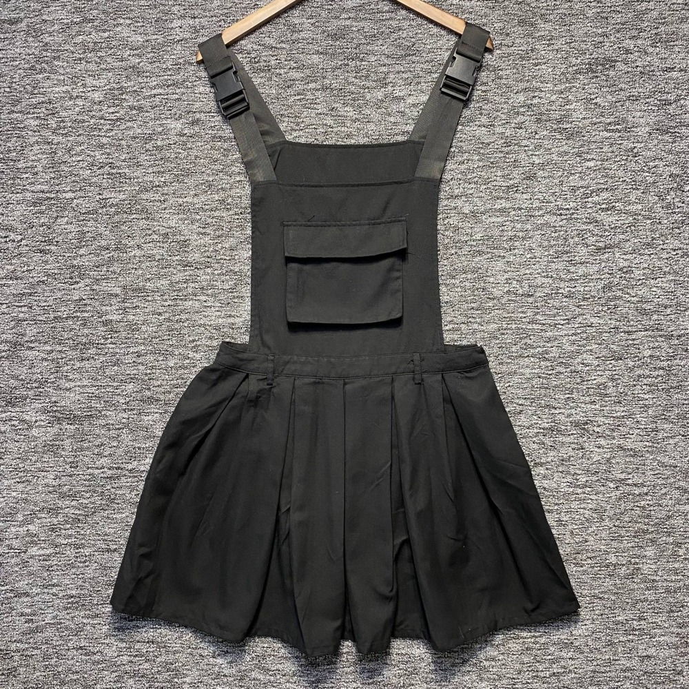 Hot Topic Cyber Punk Tactical‎ Goth Overall Dress Womens XL Black Pleated Cargo